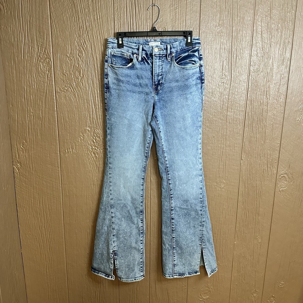 Good American Good Flare Split Hem Jeans Size 6/28 Indigo Blue Festival School
